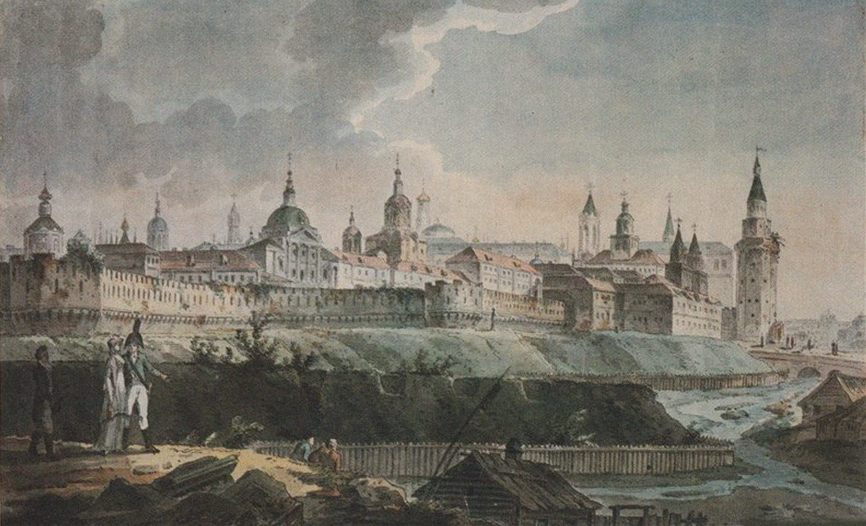 Näkymä Kitay-gorodille Tykkipesulan raunioista, 1800-luvun alku tekijältä Unbekannt