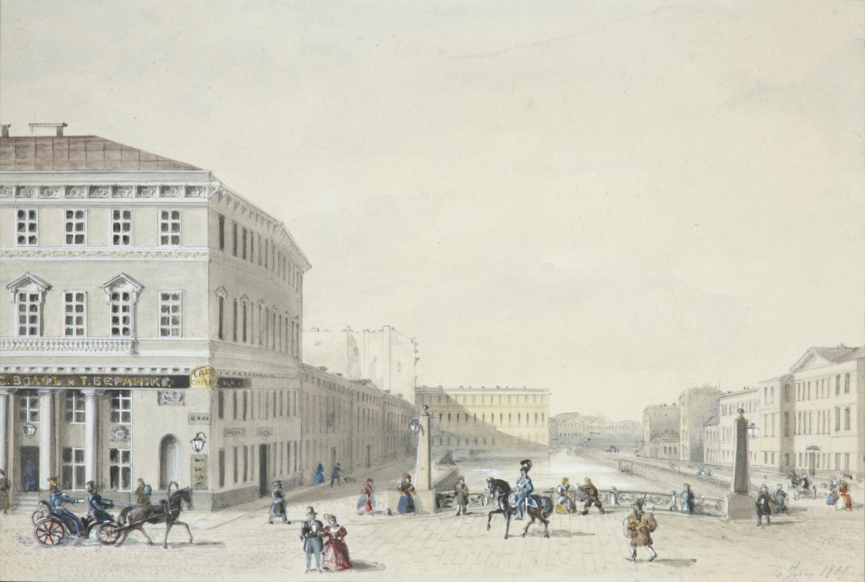 Näkymä Moika-penkereelle Poliisisillalta, 1839 tekijältä Unbekannt