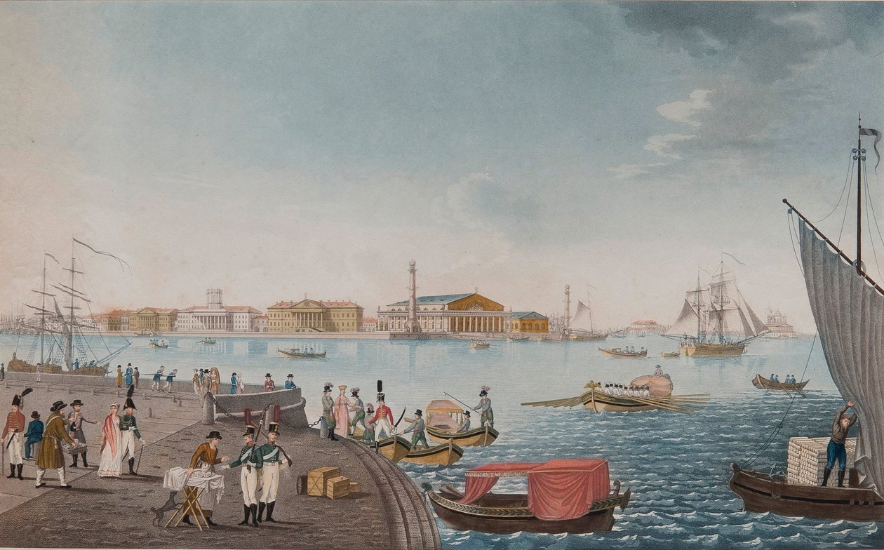 Näkymä Neva-joelle ja Pietarin pörssille, 1800-luvun alku tekijältä Unbekannt