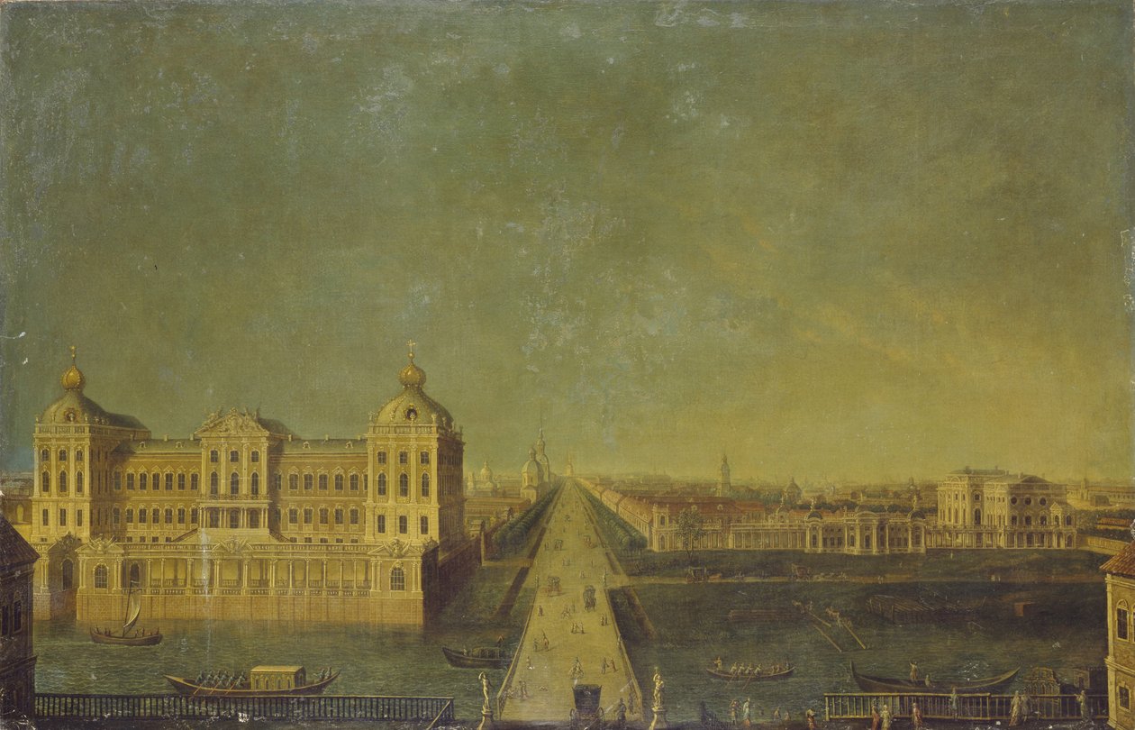 Näkymä Nevski Prospektille Anichkovin palatsista ja Shuvalovs-talosta, 1700-luvun toinen puoli. tekijältä Unbekannt