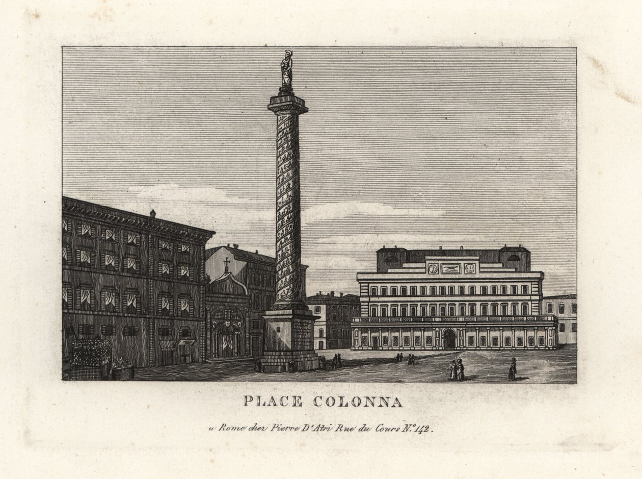 Näkymä Piazza Colonnalle Marcus Aureliuksen pylvään kanssa, Rooma tekijältä Unbekannt