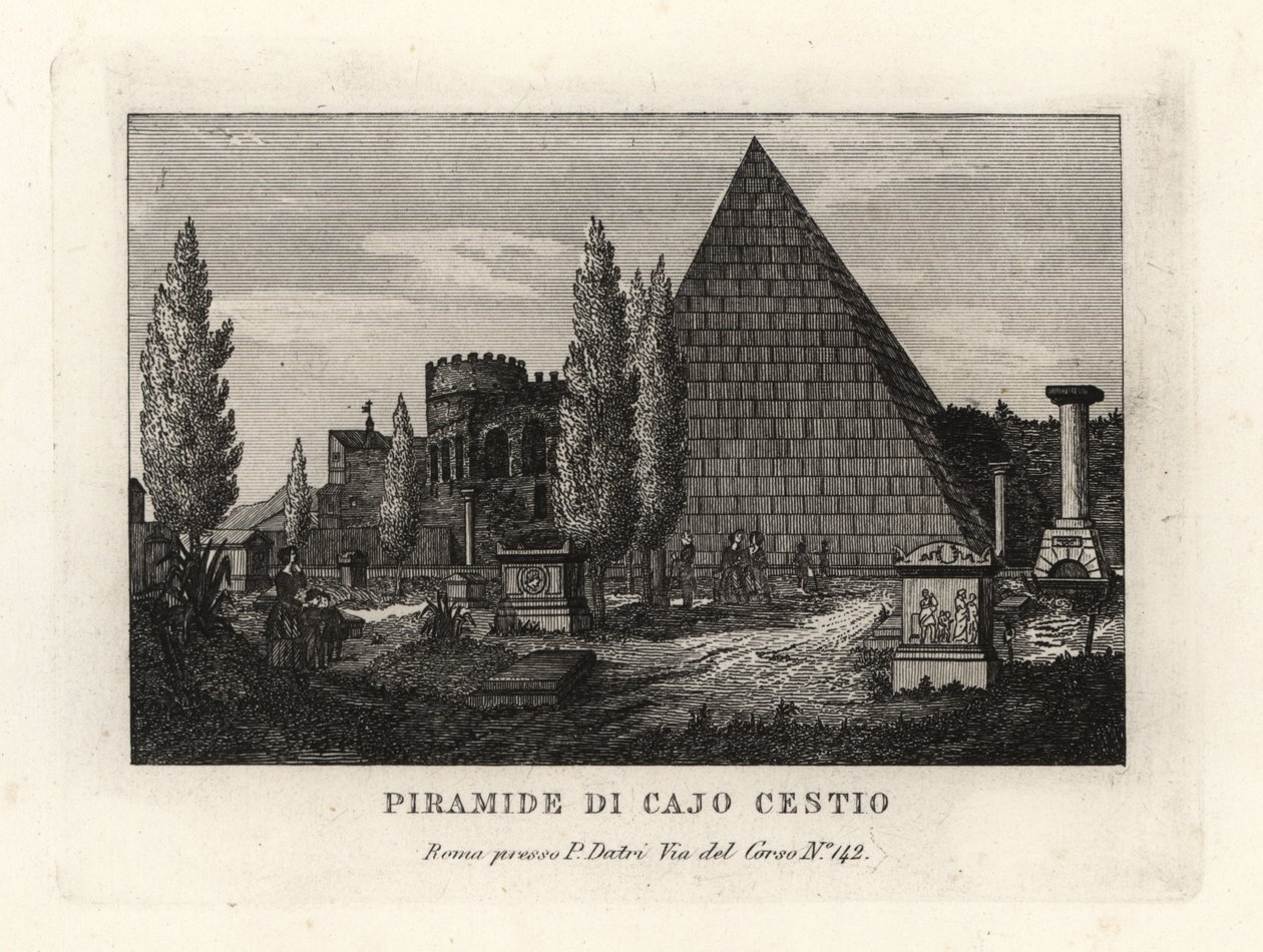 Näkymä Cestiuksen pyramidille, Piramide di Caio Cestio, Rooma tekijältä Unbekannt