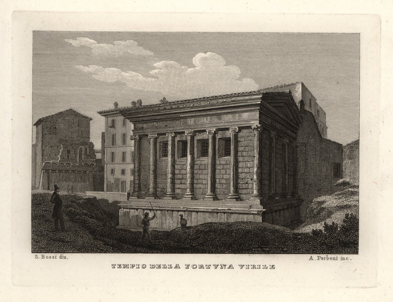 Näkymä Portunuksen temppelille, Tempio di Portunolle tai Tempio della Fortuna Virilelle tekijältä Unbekannt