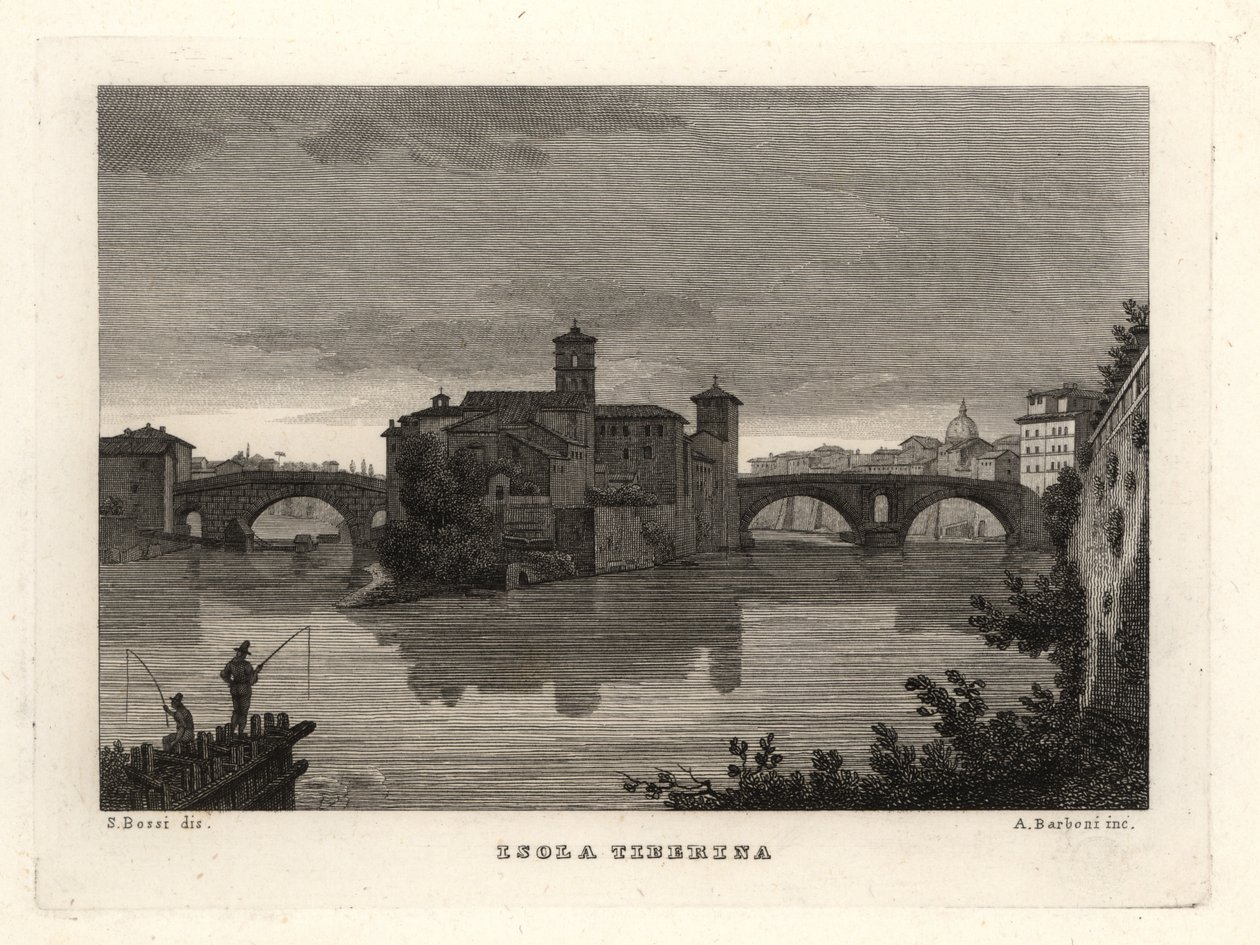 Näkymä Tiber-saarelle, Isola Tiberina, Rooma tekijältä Unbekannt