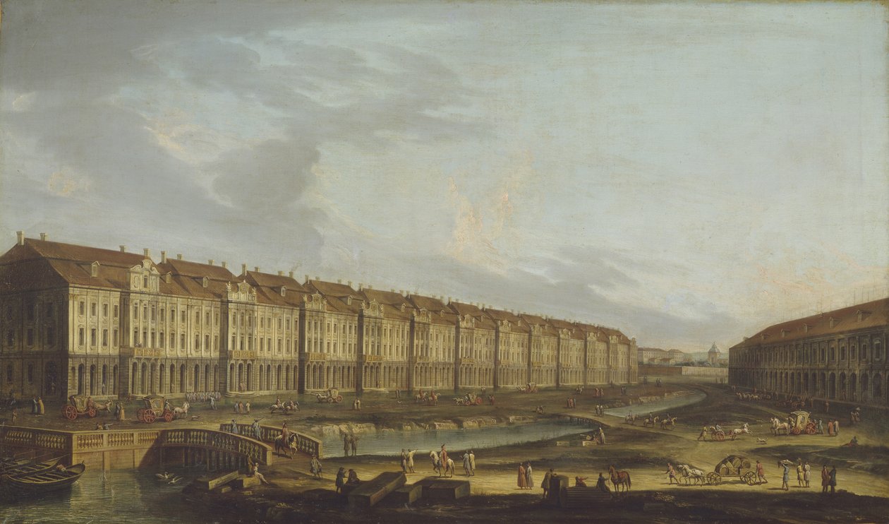 Näkymä Twelve Collegia -rakennuksesta Pietarissa, 1700-luvun puolivälissä. tekijältä Unbekannt