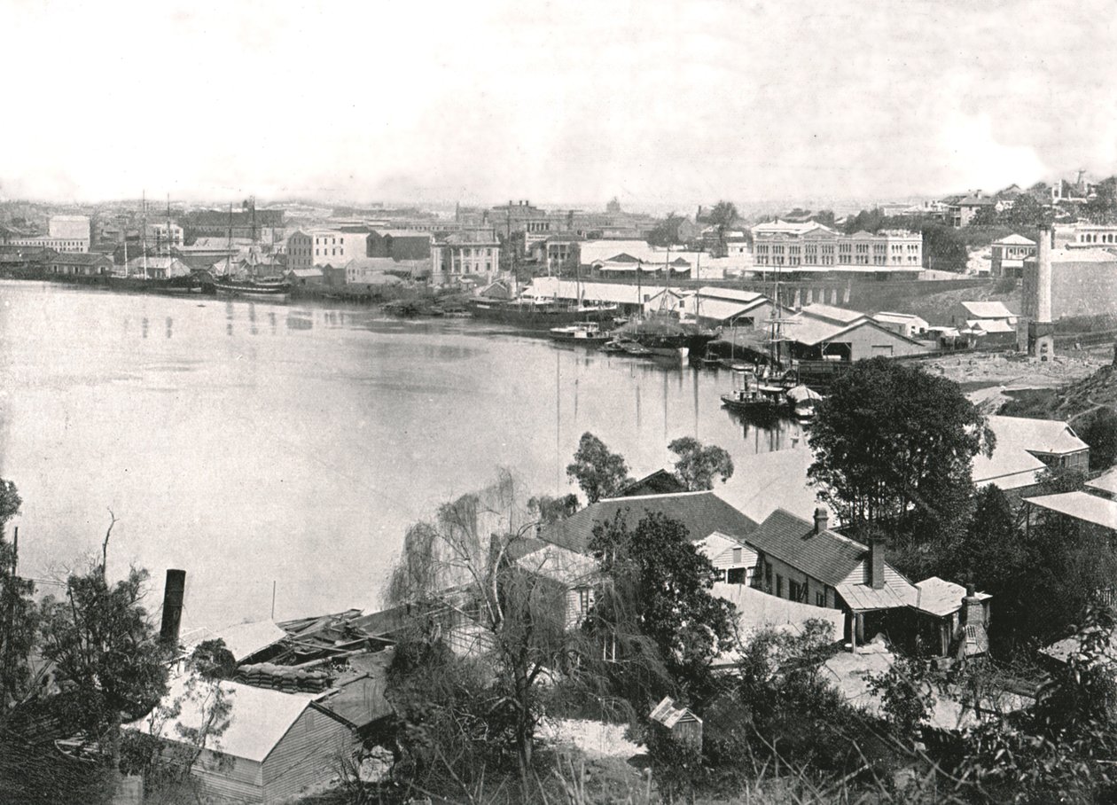Näkymä kaupunkiin ja joelle, Brisbane, Australia, 1895. tekijältä Unbekannt