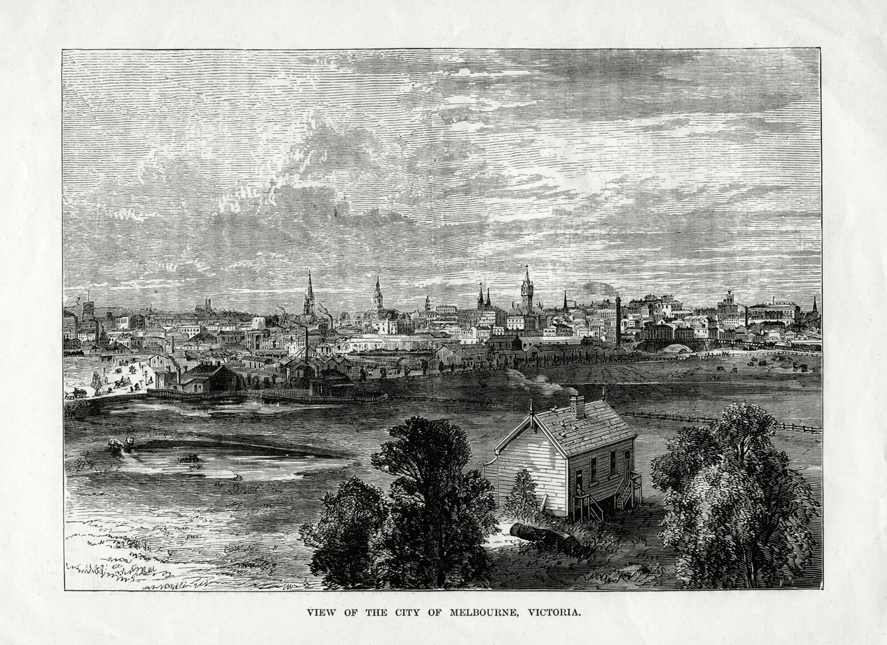 Näkymä Melbournen kaupunkiin, Victoria, Australia, 1877 tekijältä Unbekannt