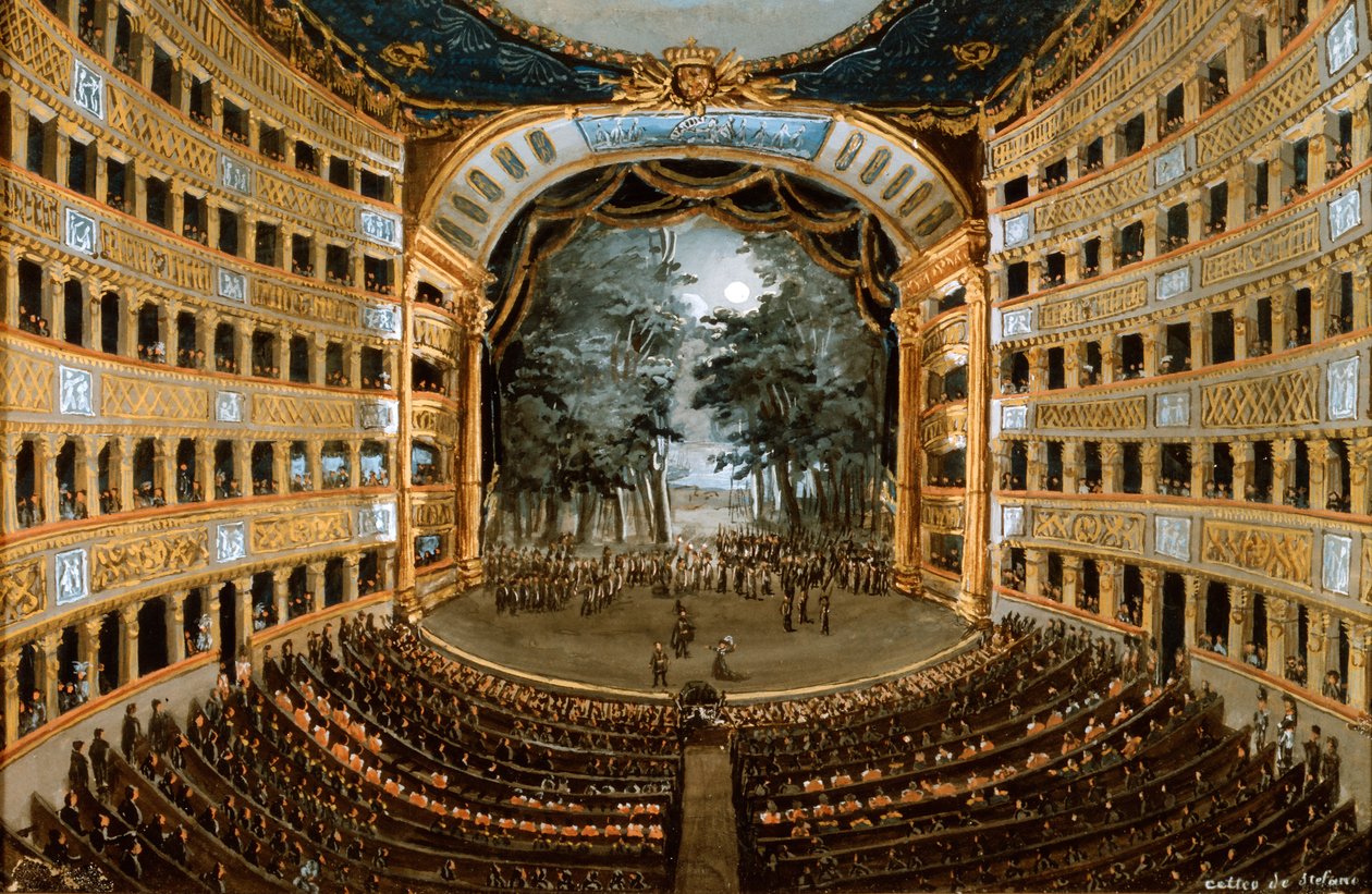 Näkymä Teatro San Carlon sisätiloihin, Napoli, 1800-luku tekijältä Unbekannt