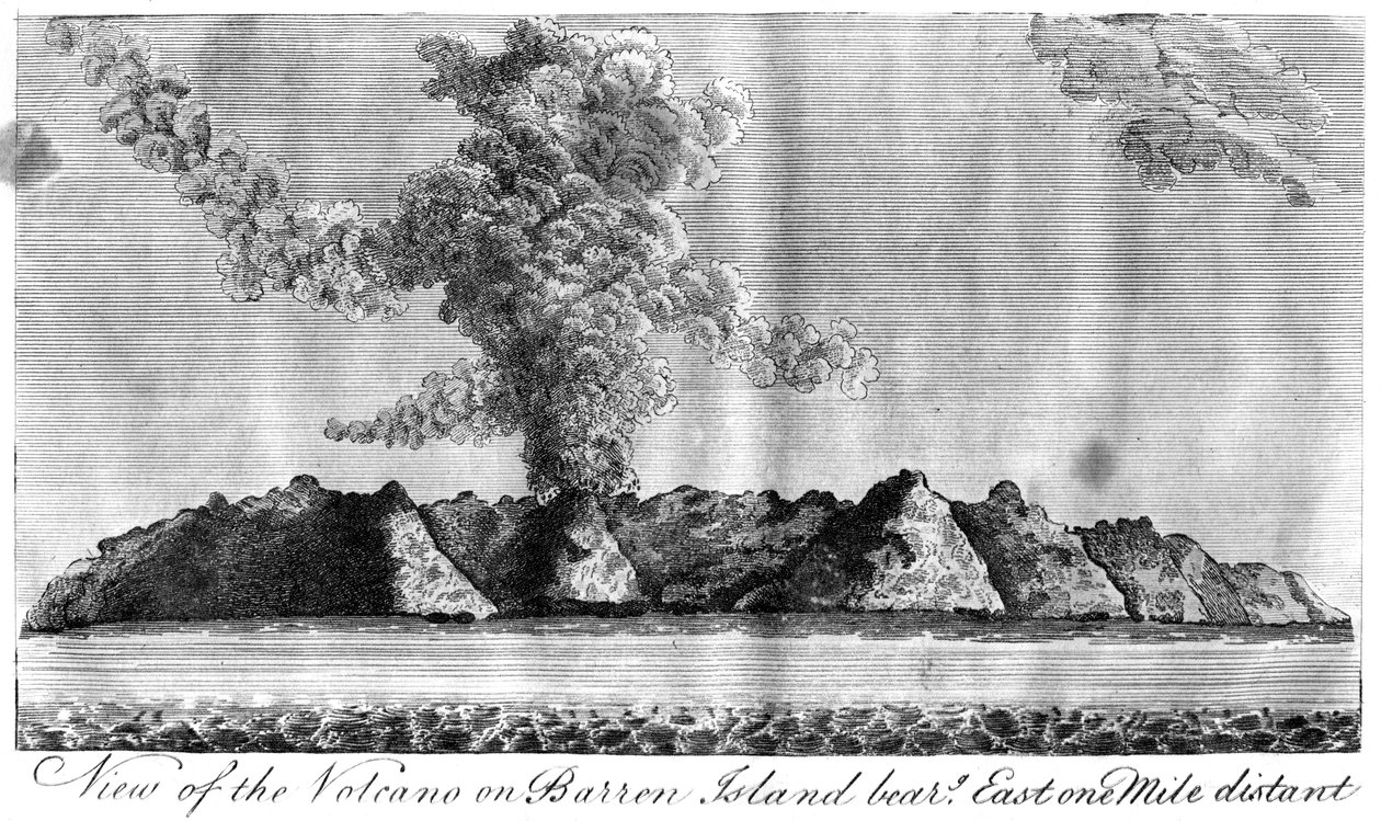 Näkymä tulivuoresta Barren Islandilla Andamaanien saarilla, 1799 tekijältä Unbekannt