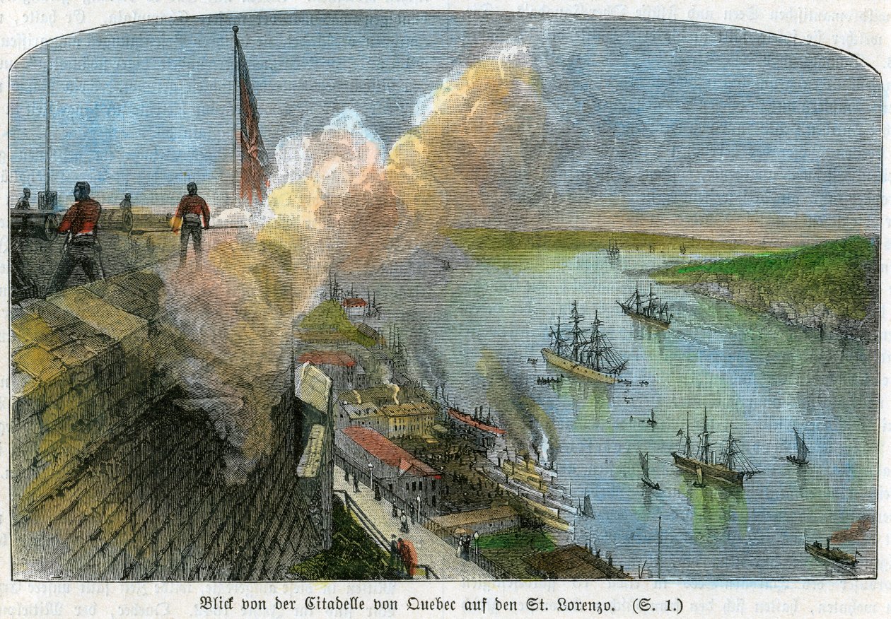 Näkymä St Lawrence-joelle Kanadan Quebecin linnoituksesta, vuodelta 1875 tekijältä Unbekannt