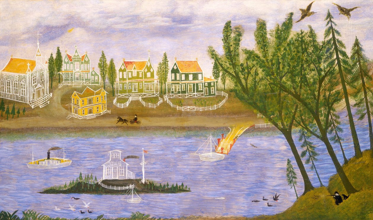 Kylä joen rannalla, 1800-luvun viimeinen neljännes. tekijältä Unbekannt