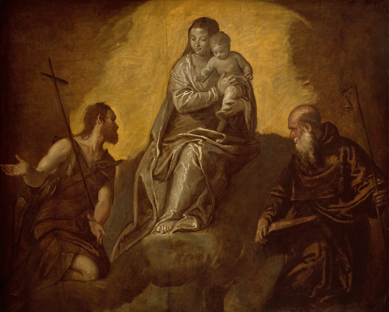 Neitsyt ja lapsi pyhien Johannes Kastajan ja Anthony Abbotin kanssa, 15751625. tekijältä Unbekannt