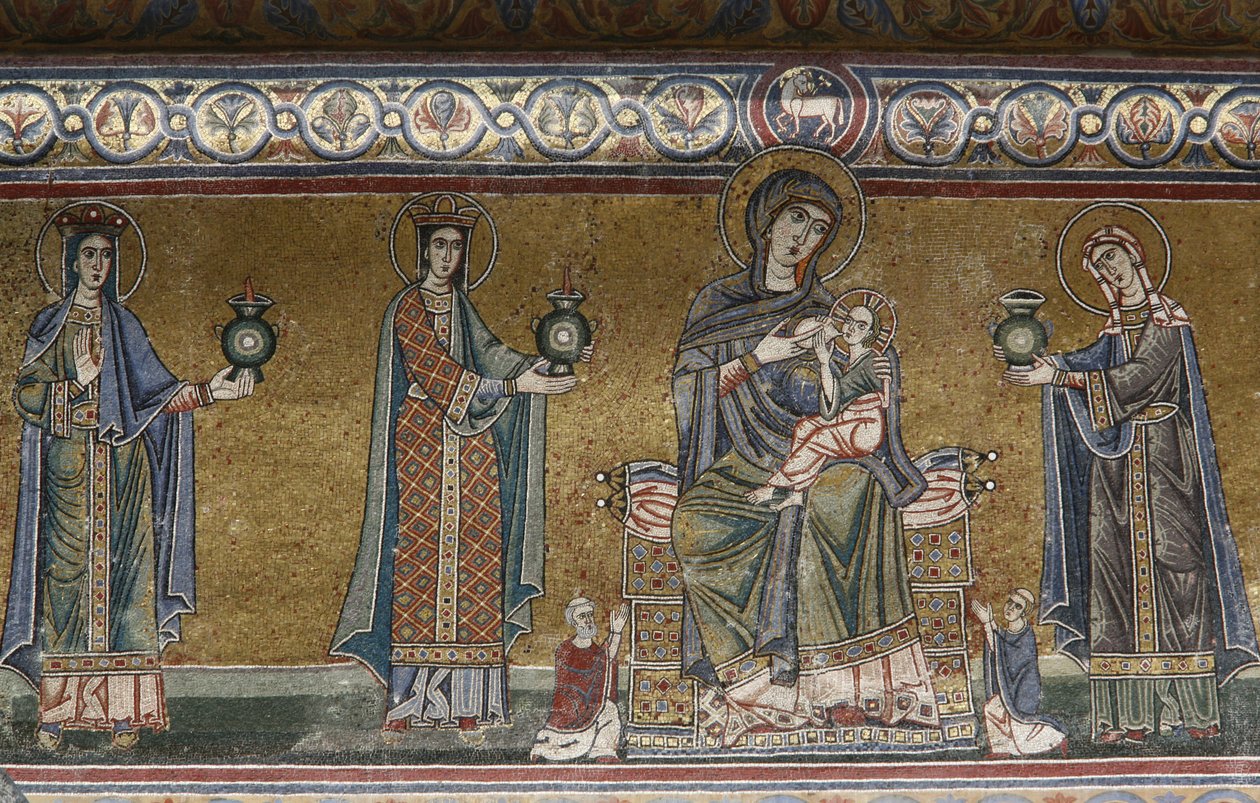 Neitsyt- ja lapsimosaiikki Santa Maria in Trasteveren kirkossa, Roomassa, Italiassa tekijältä Unbekannt