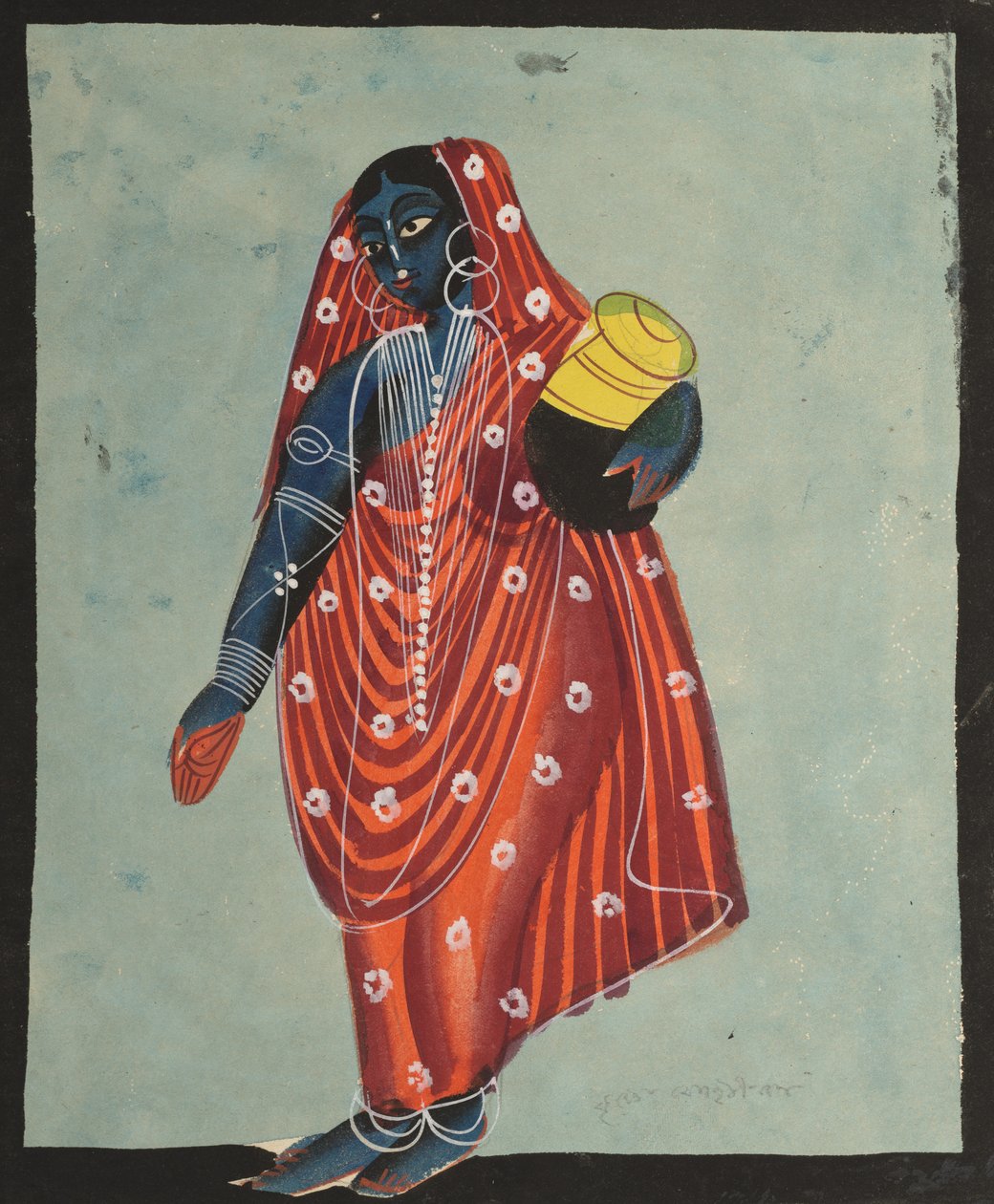Vishnu naismuodossa Mohini kantamassa Amritaa jumalille, 1800-luku. tekijältä Unbekannt