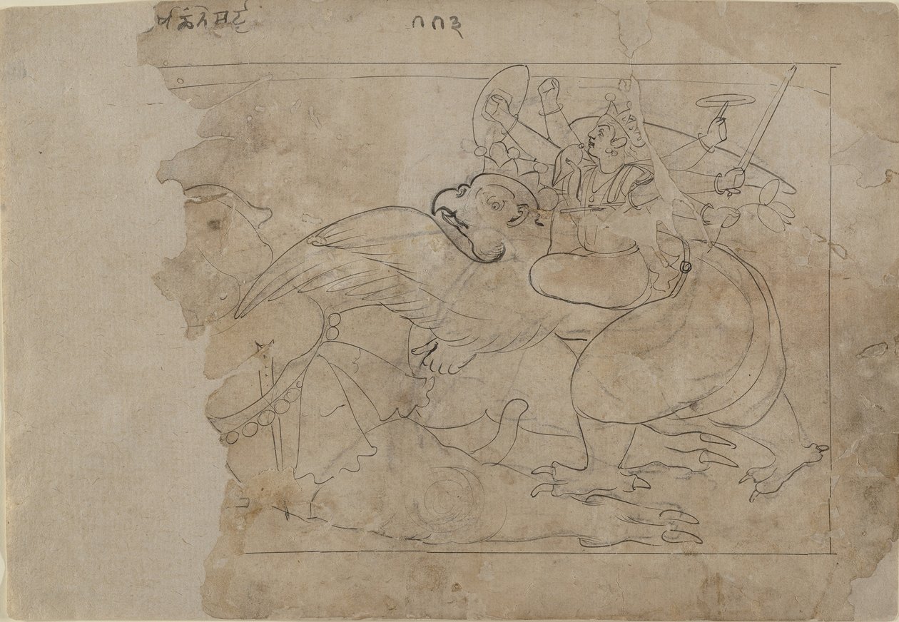 Vishnu on Garuda Slaying a Demon, 1700-luvun puoliväli. tekijältä Unbekannt