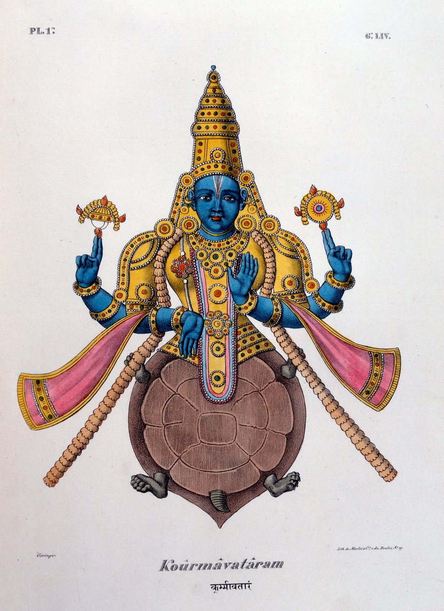Vishnu, yksi hindujen kolminaisuuden trimurtin jumalista, 1828 tekijältä Unbekannt