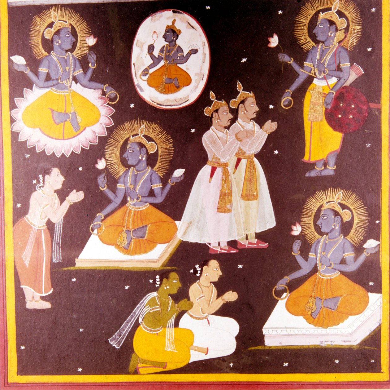 Vishnu palvoi viidessä ilmenemismuodossa, n. 1690 tekijältä Unbekannt