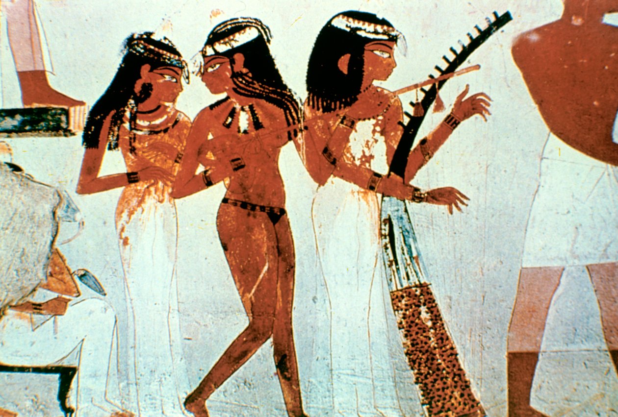 Seinämaalaus, yksityiskohdat, muusikoiden ryhmä, Nakhtin hauta, Thebes tekijältä Unbekannt