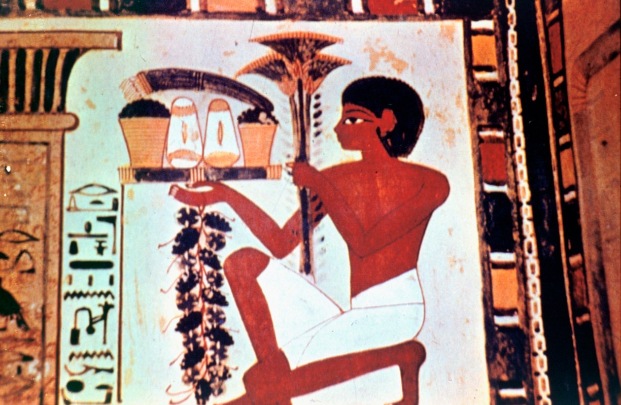 Seinämaalaus, yksityiskohdat, palvelija ja tarjoukset, Mennan kappeli, Thebes tekijältä Unbekannt