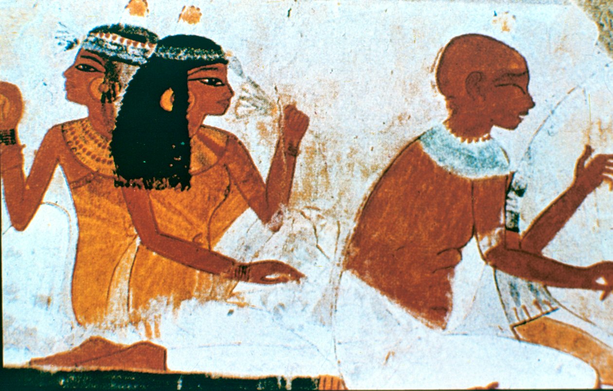 Seinämaalaus, yksityiskohta kuolleesta pariskunnasta, Nakhtin hauta, Thebes tekijältä Unbekannt