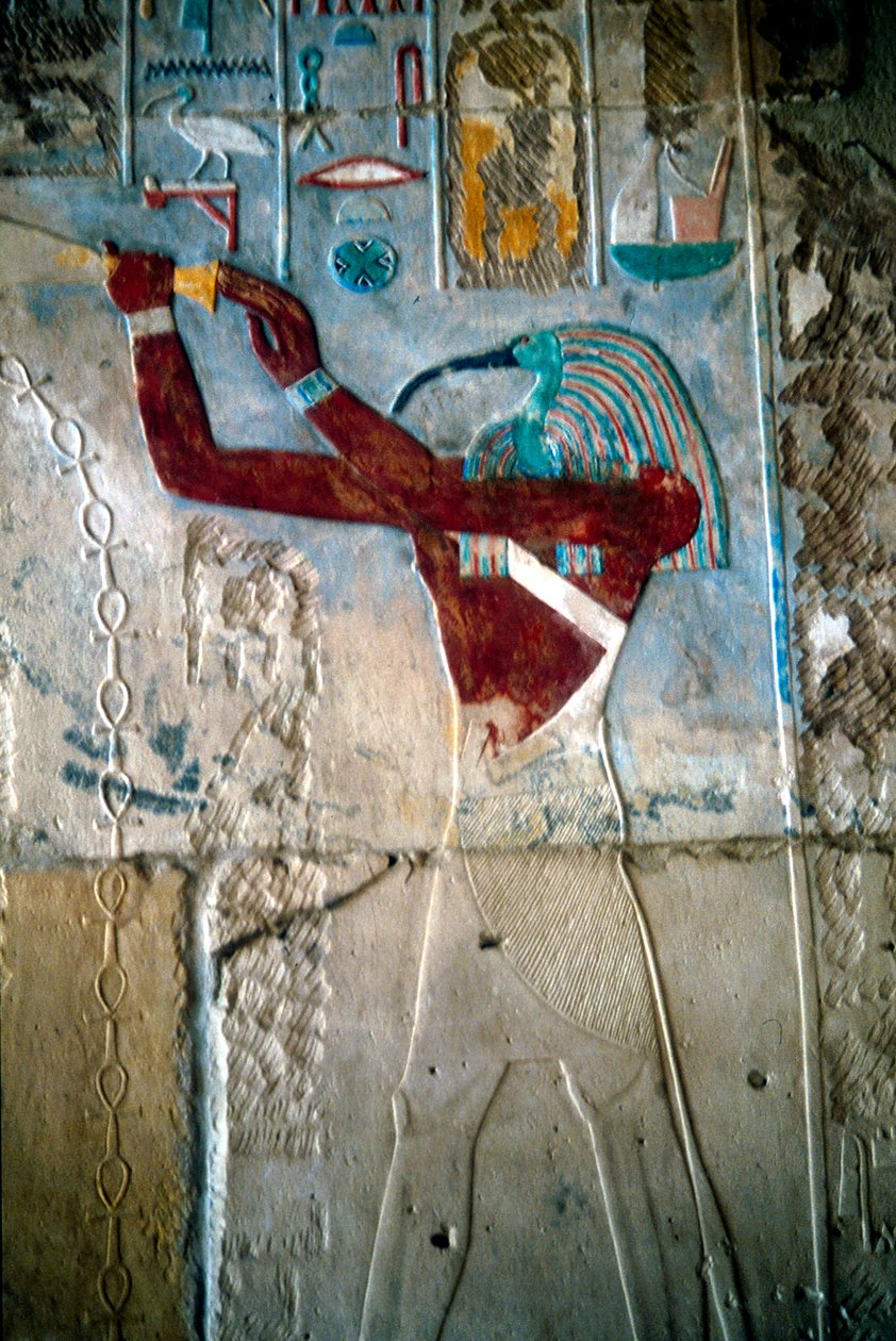 Seinämaalaus, joka kuvaa jumalaa Thothia, Ramses III:n temppeli, Medinet Habu, Egypti, 1187-1156 eKr. tekijältä Unbekannt
