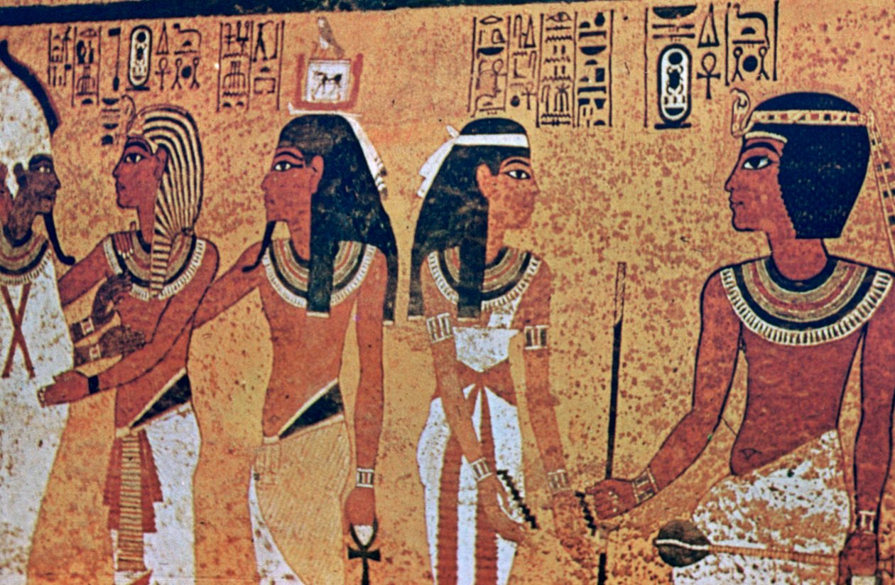 Seinämaalauksia Tutankhamonin haudassa Kuninkaiden laaksossa Luxorissa Egyptissä tekijältä Unbekannt