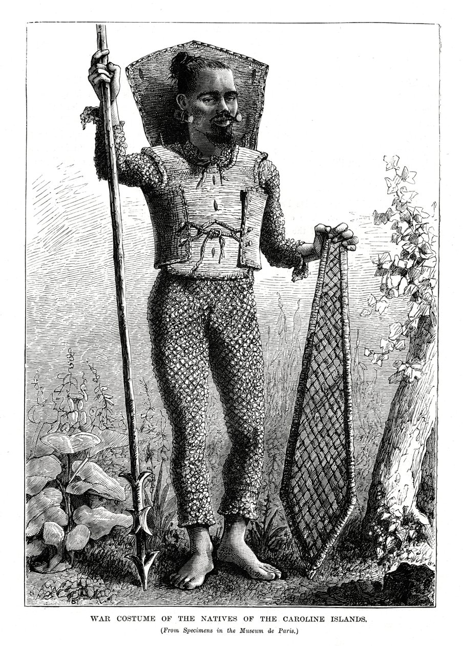 Karoliinisaarten alkuperäisasukkaiden sotaasu, Tyynenmeren keskiosa, 1877 tekijältä Unbekannt