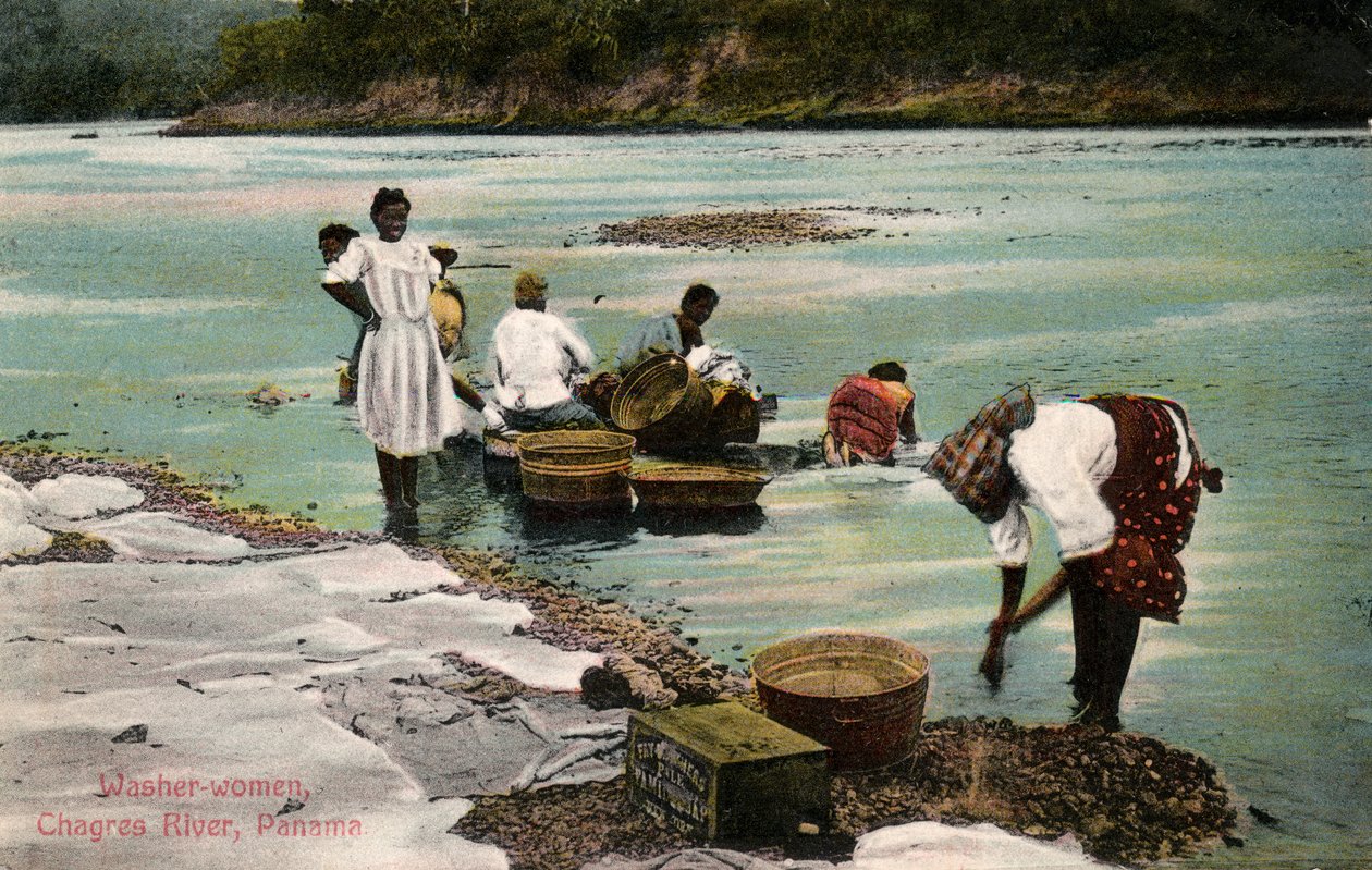 Washerwomen, Charges River, Panama, 1900-luvun alku tekijältä Unbekannt