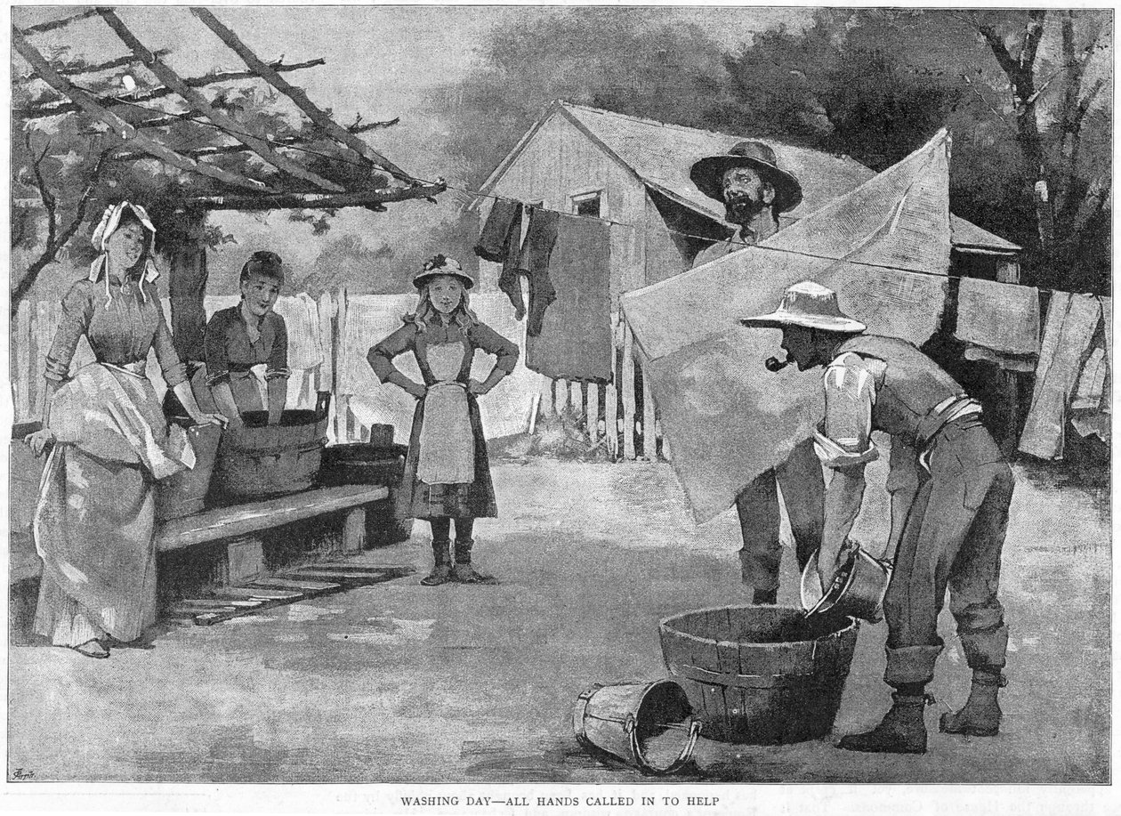 Pesupäivä – Kaikki kädet kutsuttiin apuun, 1889 tekijältä Unbekannt