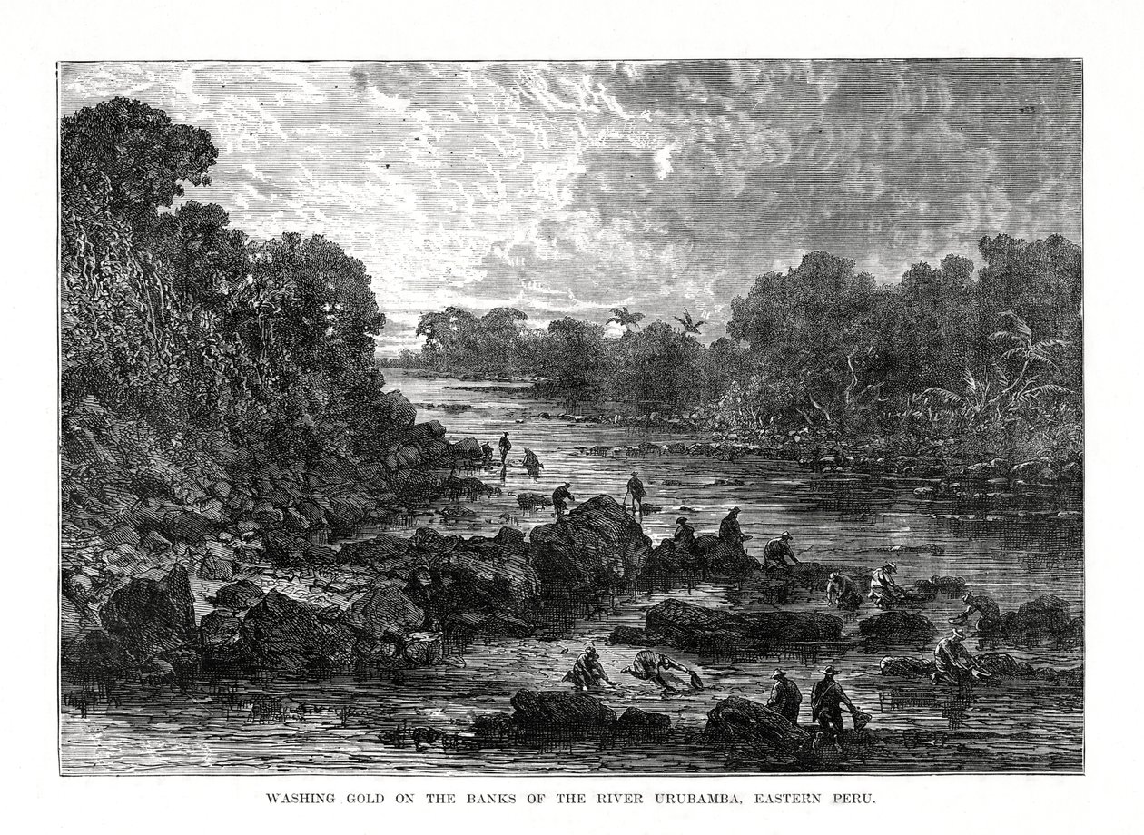 Kullan pesu Urubamba-joen rannalla, Perussa, 1877 tekijältä Unbekannt