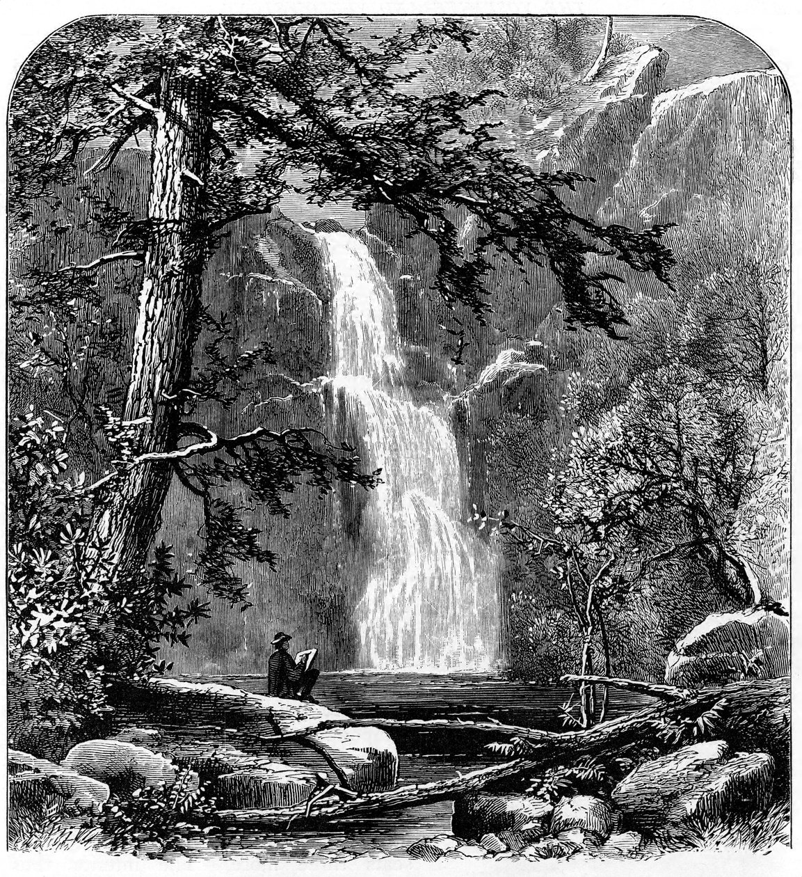 Vesiputous Yosemiten laaksossa, Kaliforniassa, Yhdysvalloissa, n. 1875 tekijältä Unbekannt