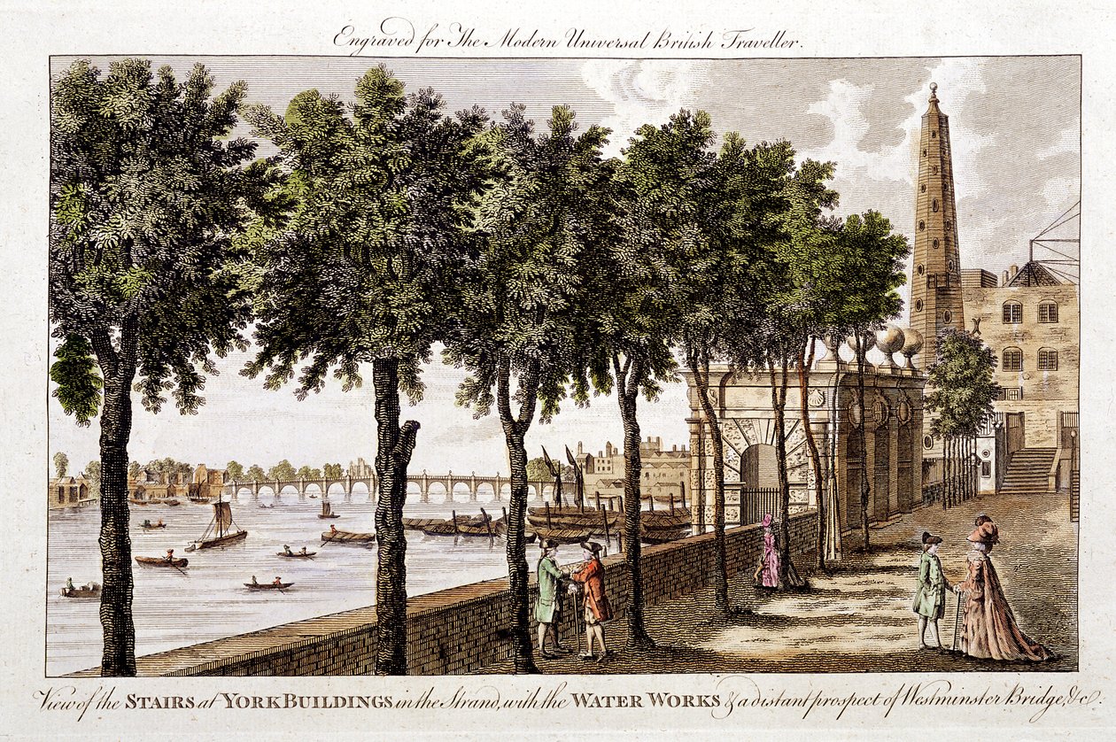 York Buildingsin vesilaitos, Strand, toimittaa vettä Lontooseen Thamesista, 1790 tekijältä Unbekannt