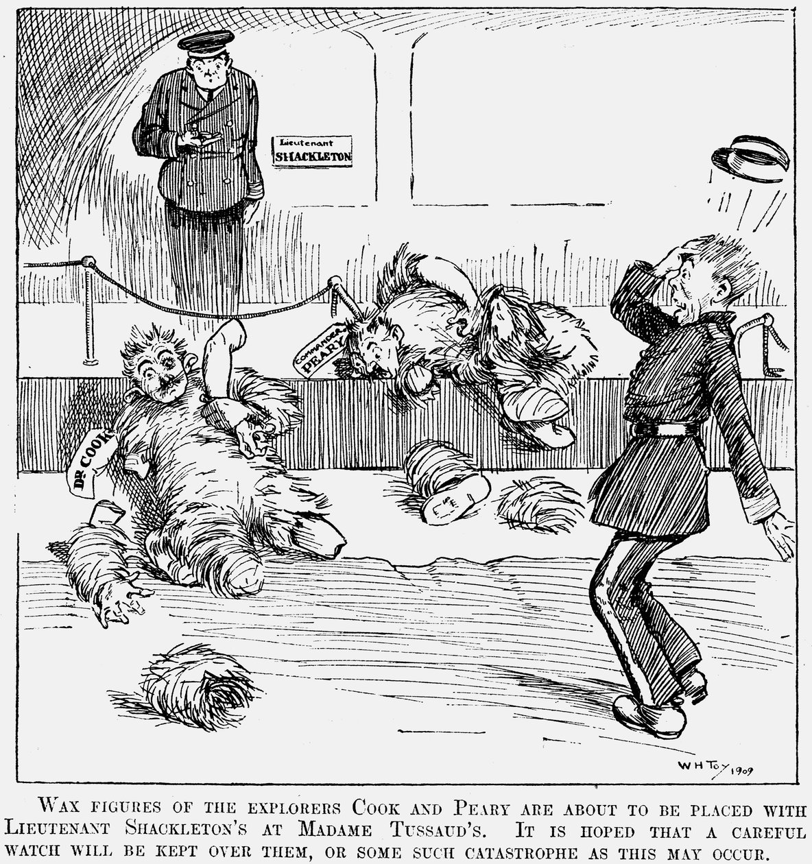 Napatutkijoiden Pearyn ja Cookin vahamalleja Madame Tussaudsissa Lontoossa, 1909 tekijältä Unbekannt