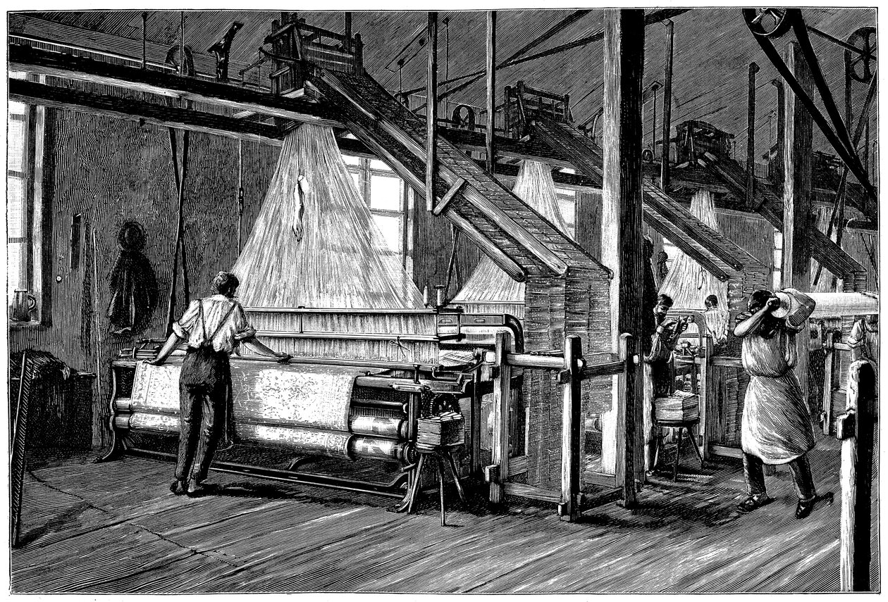 Kudontavaja jacquard-koneilla, c1880 tekijältä Unbekannt
