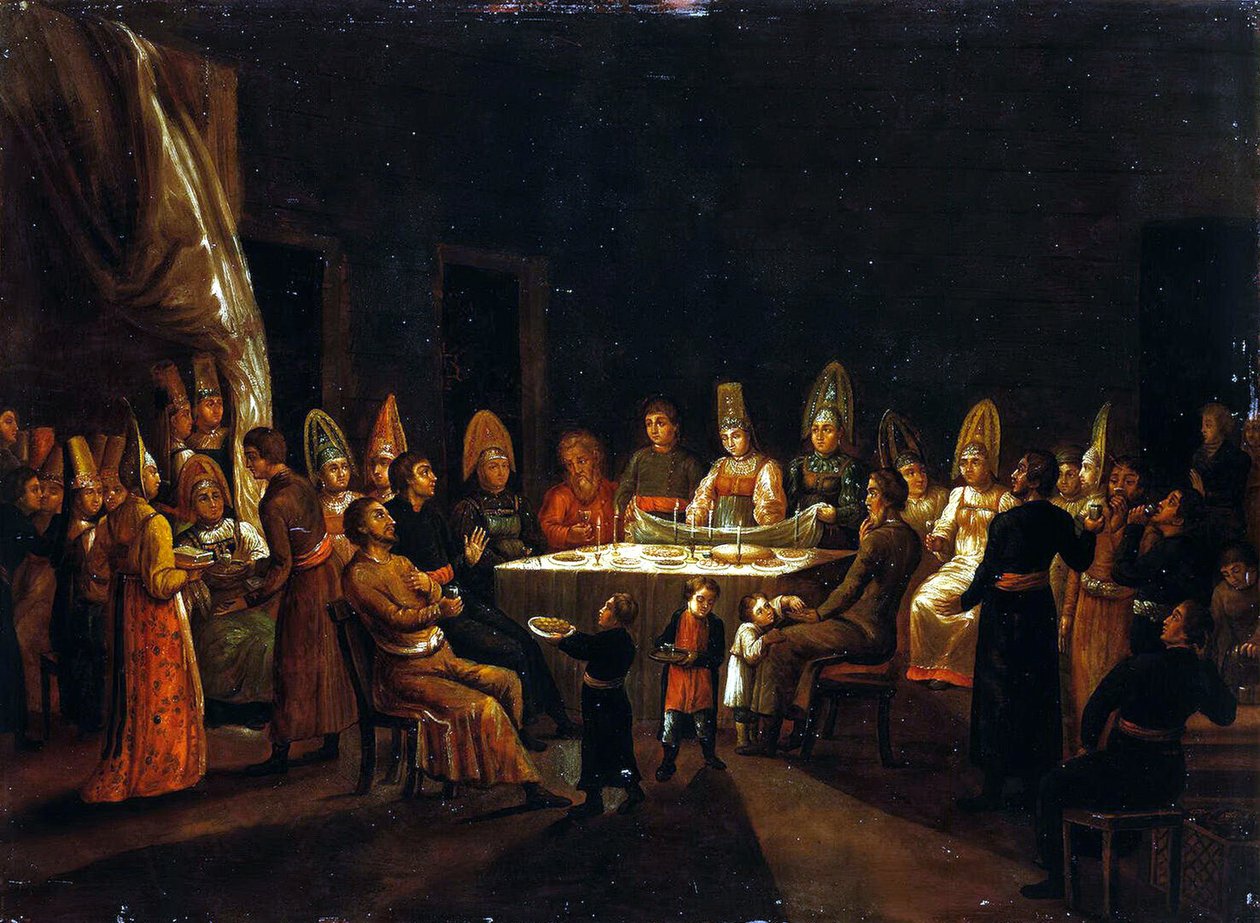Häät kauppiaan talossa, 1800-luvun ensimmäinen neljännes. tekijältä Unbekannt