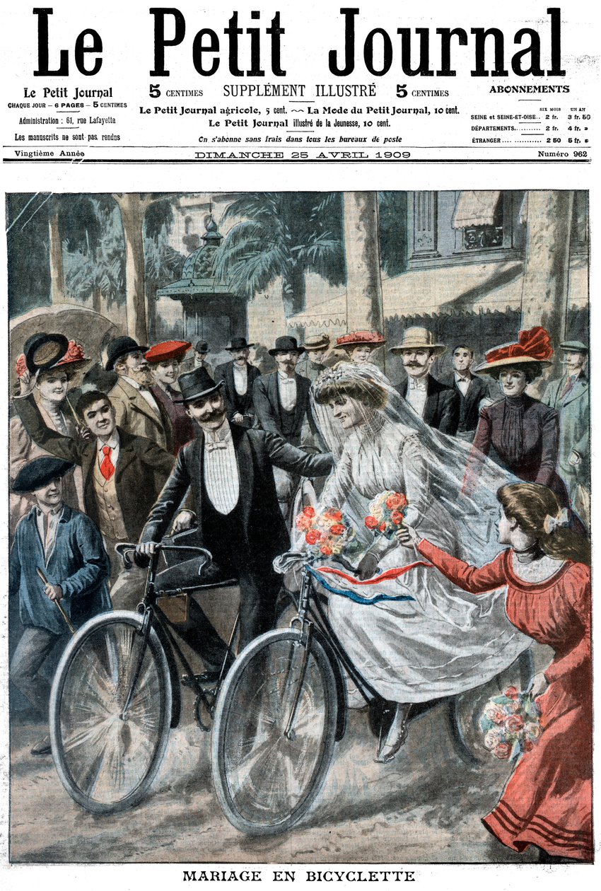 Hääjuhlat polkupyörillä morsiamen ja sulhanen johdolla, Nizza, Ranska, 1909 tekijältä Unbekannt