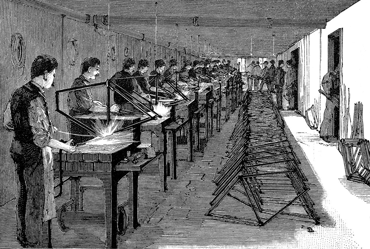 Polkupyörän runkojen hitsaus amerikkalaisessa tehtaassa, 1900 tekijältä Unbekannt