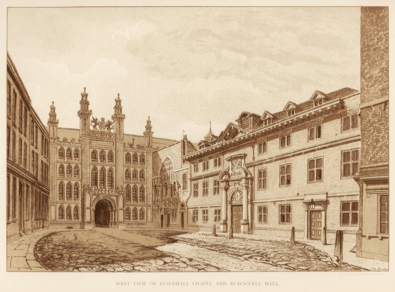 Länsinäkymä Guildhall Chapelista ja Blackwell Hallista, Lontoon City, 1886 tekijältä Unbekannt