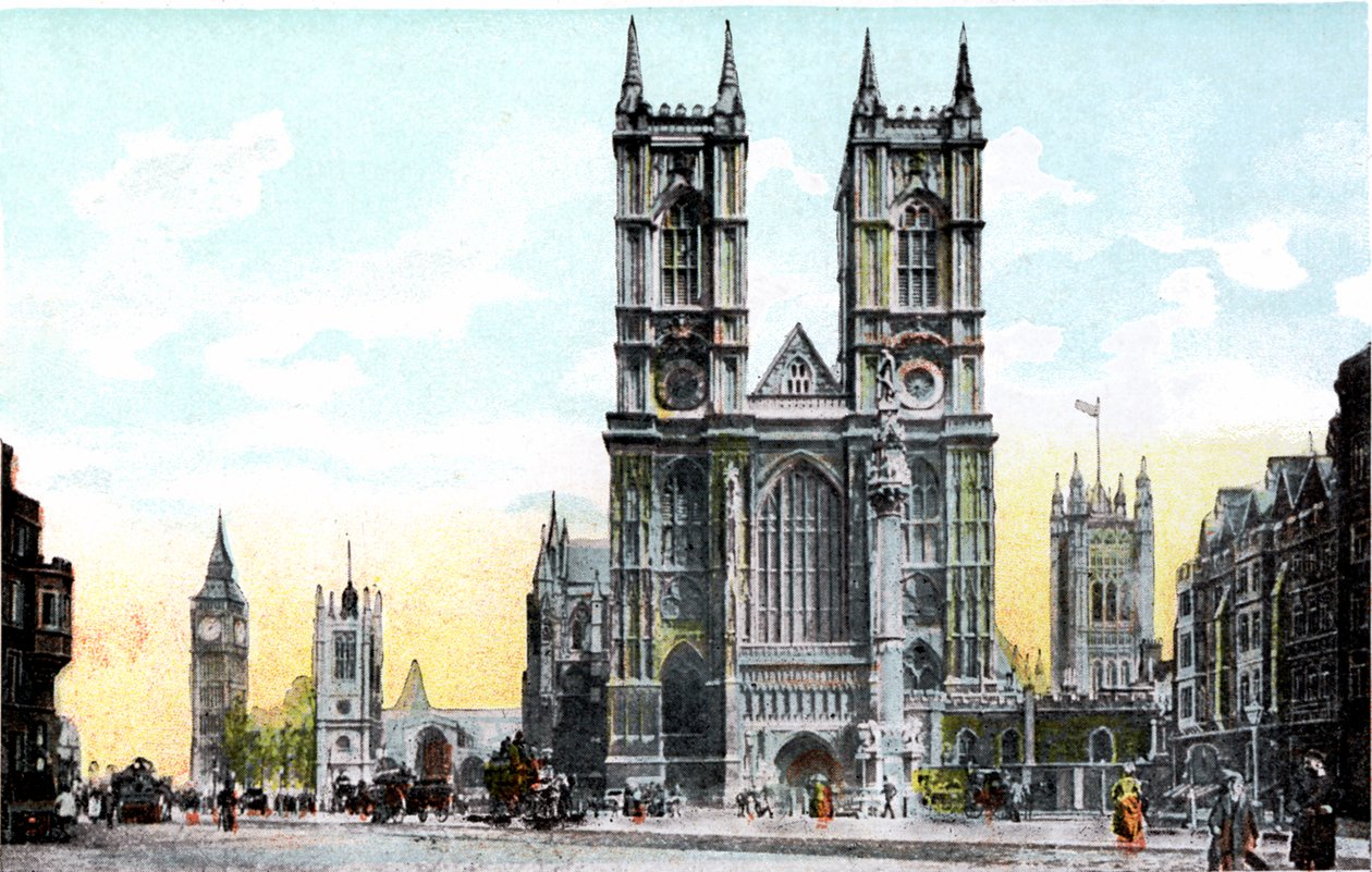 Westminster Abbey ja Big Ben, Lontoo, 1900-luku tekijältä Unbekannt