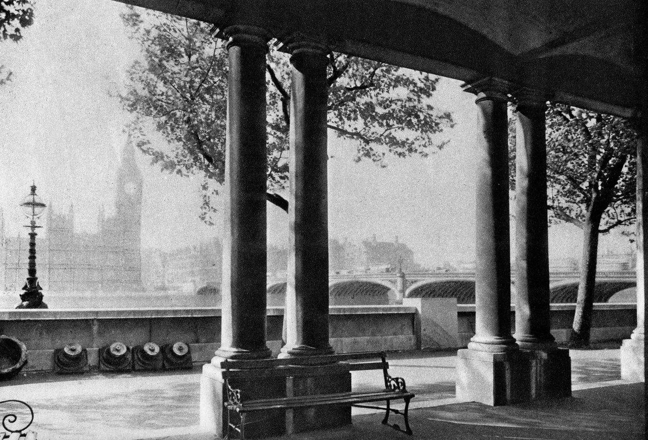 Westminster Bridge ja Big Ben St Thomass Hospitalin terassilta, 1926-1927 tekijältä Unbekannt