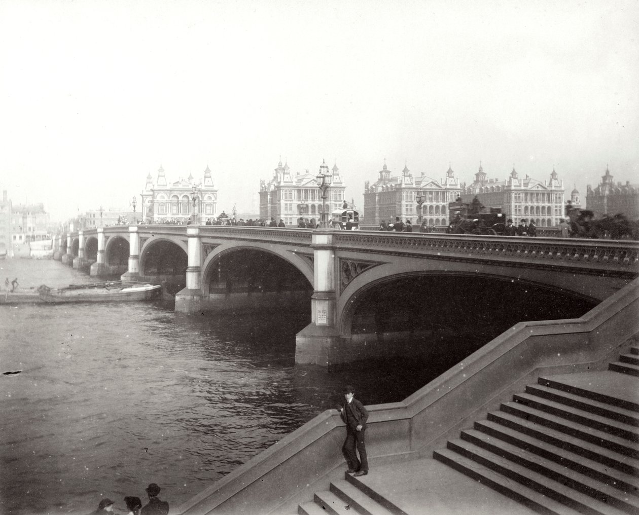 Westminster Bridge ja St Thomass Hospital, Lontoo, 1887 tekijältä Unbekannt