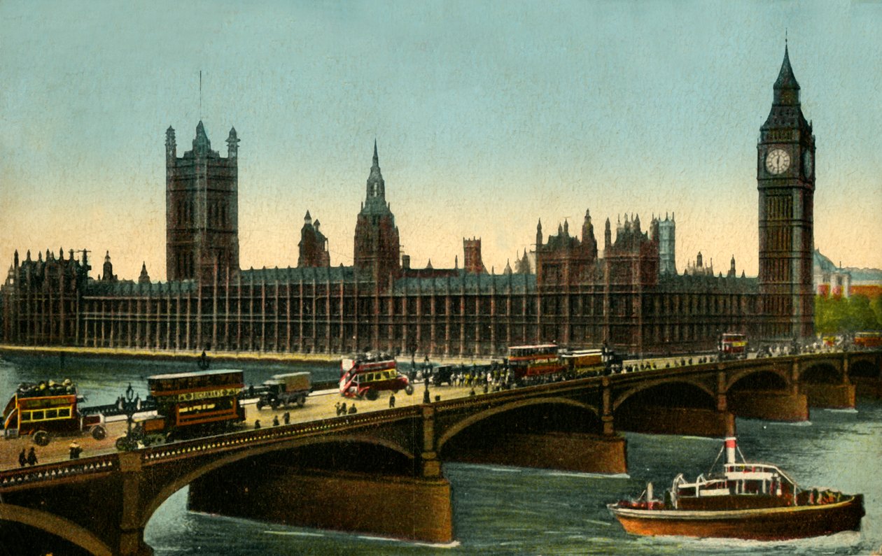 Westminster Bridge ja parlamenttitalo, Lontoo, 1910. tekijältä Unbekannt