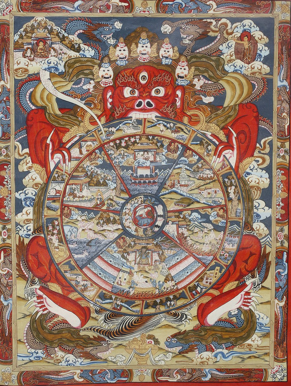 Elämänpyörä tai Samsaran pyörä (Mandala). Kopanin luostari, Bhaktapur, Nepal tekijältä Unbekannt