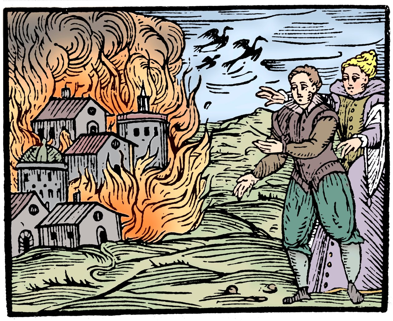 Noidat tuhoavat talon tulipalossa - Švaabi, 1533 tekijältä Unbekannt