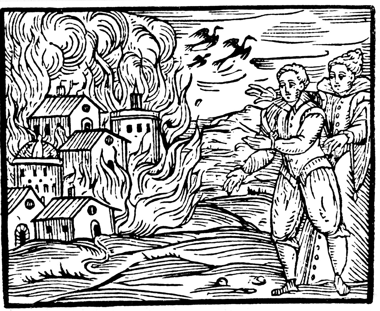 Noidat tuhoavat talon tulipalossa - Švaabi, 1533 tekijältä Unbekannt