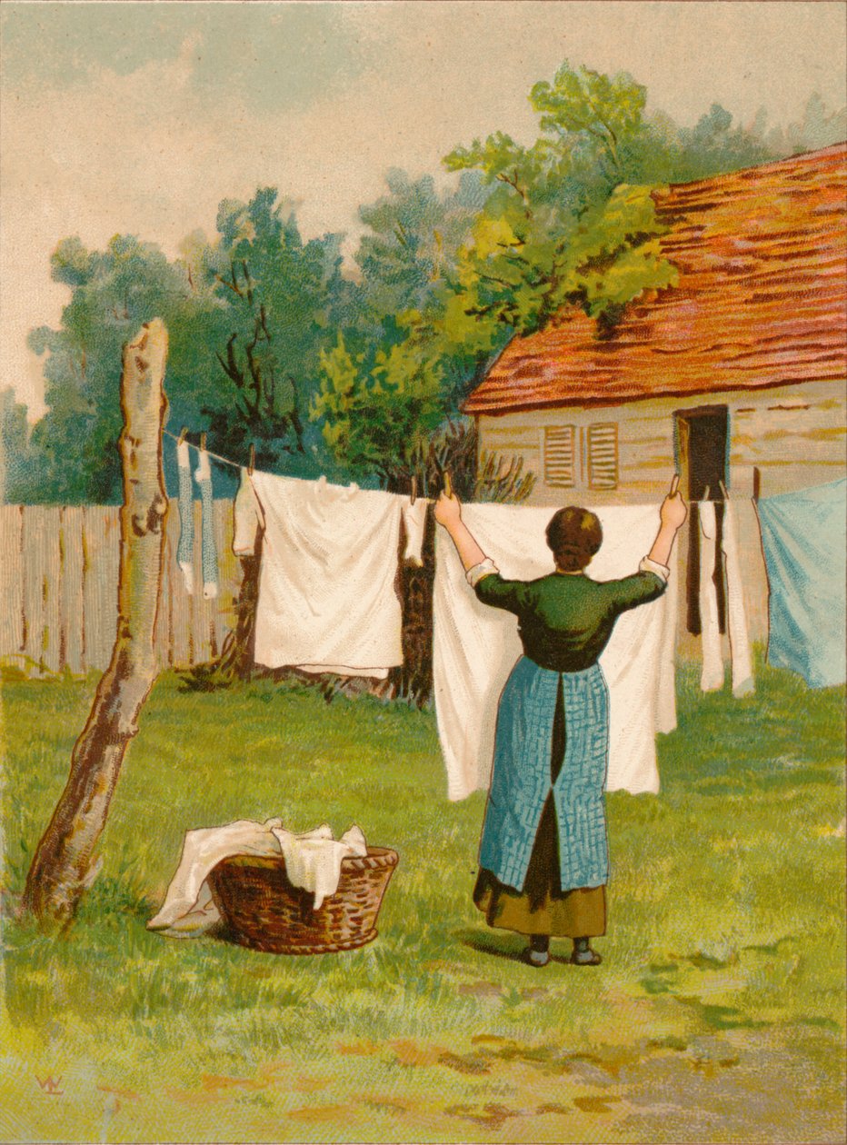 Nainen ripustamassa pesua, 1800-luvun loppu - 1900-luvun alku tekijältä Unbekannt