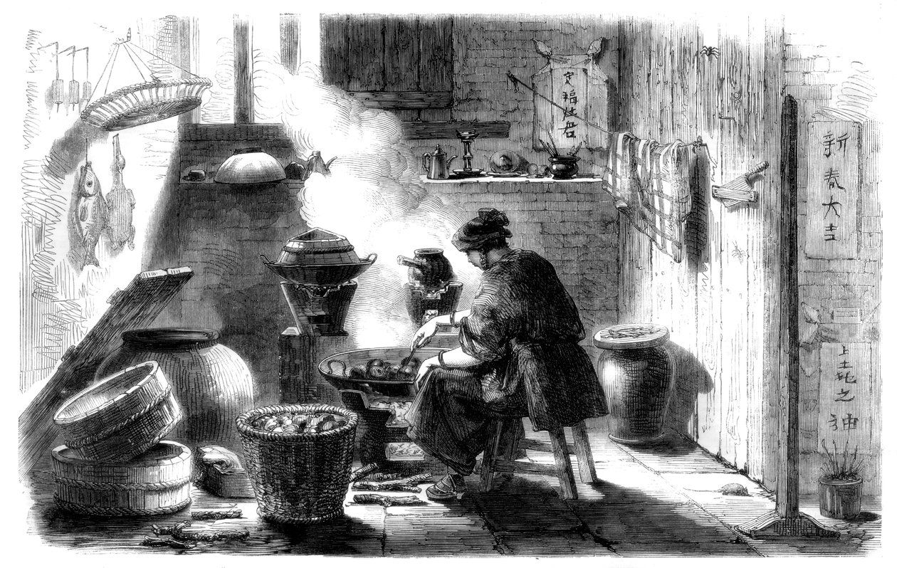 Nainen valmistamassa kakkuja kiinalaiseksi uudeksi vuodeksi 1861 tekijältä Unbekannt