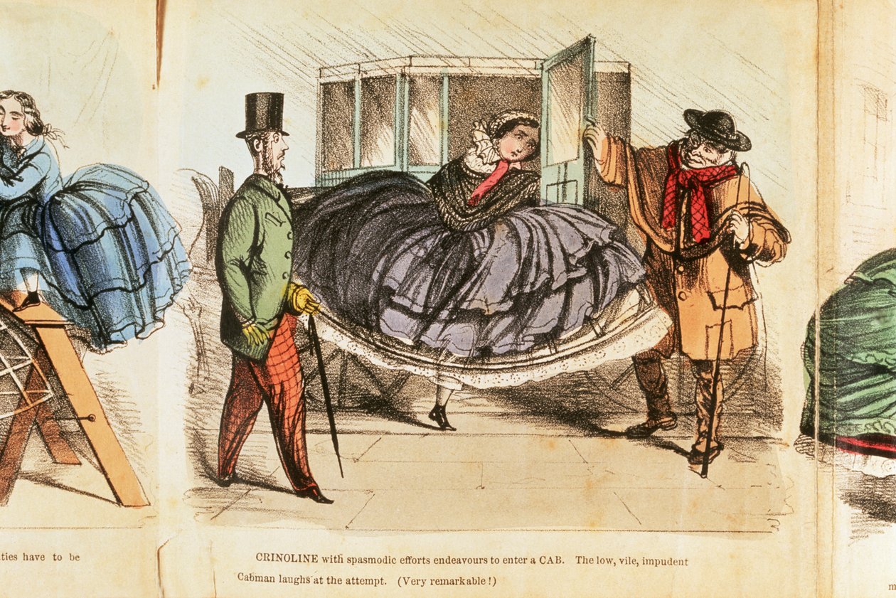 Nainen kamppailee päästäkseen taksiin, c1860 tekijältä Unbekannt