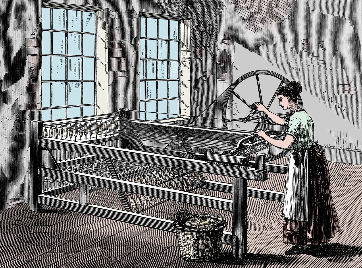 Nainen käyttää Spinning Jennyä, c1880 tekijältä Unbekannt