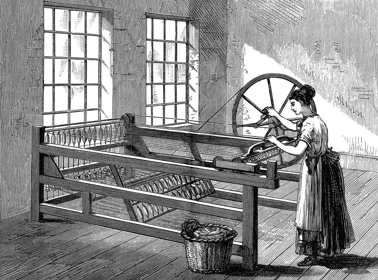 Nainen käyttää Spinning Jennyä, c1880 tekijältä Unbekannt